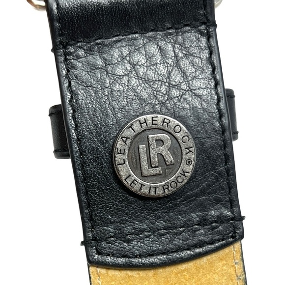 Vintage LEATHEROCK Black Leather Belt Large Crystal Encrusted Buckle - Picture 7 of 11